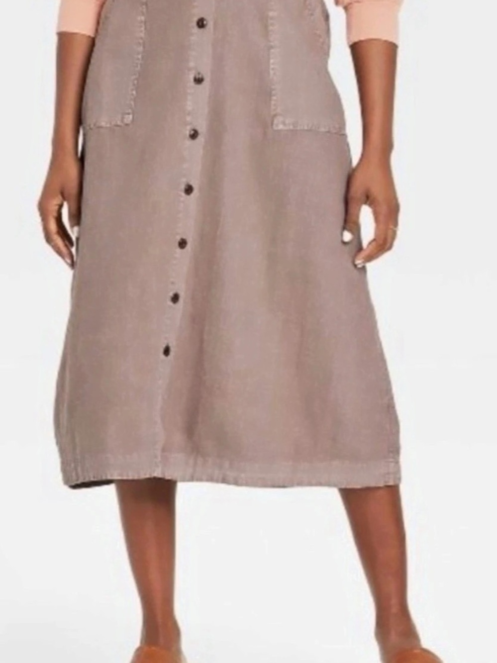 NWT Universal Thread Linen Blend Button-Front Midi Skirt Brown Size-M